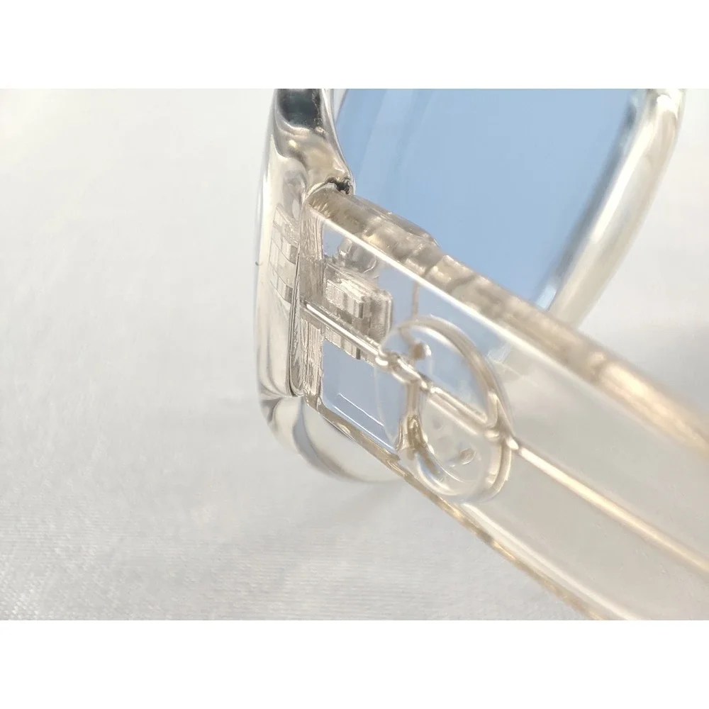 Colossus Oversized Round Sunglasses Clear Crystal Frame Blue Lenses VTG Style